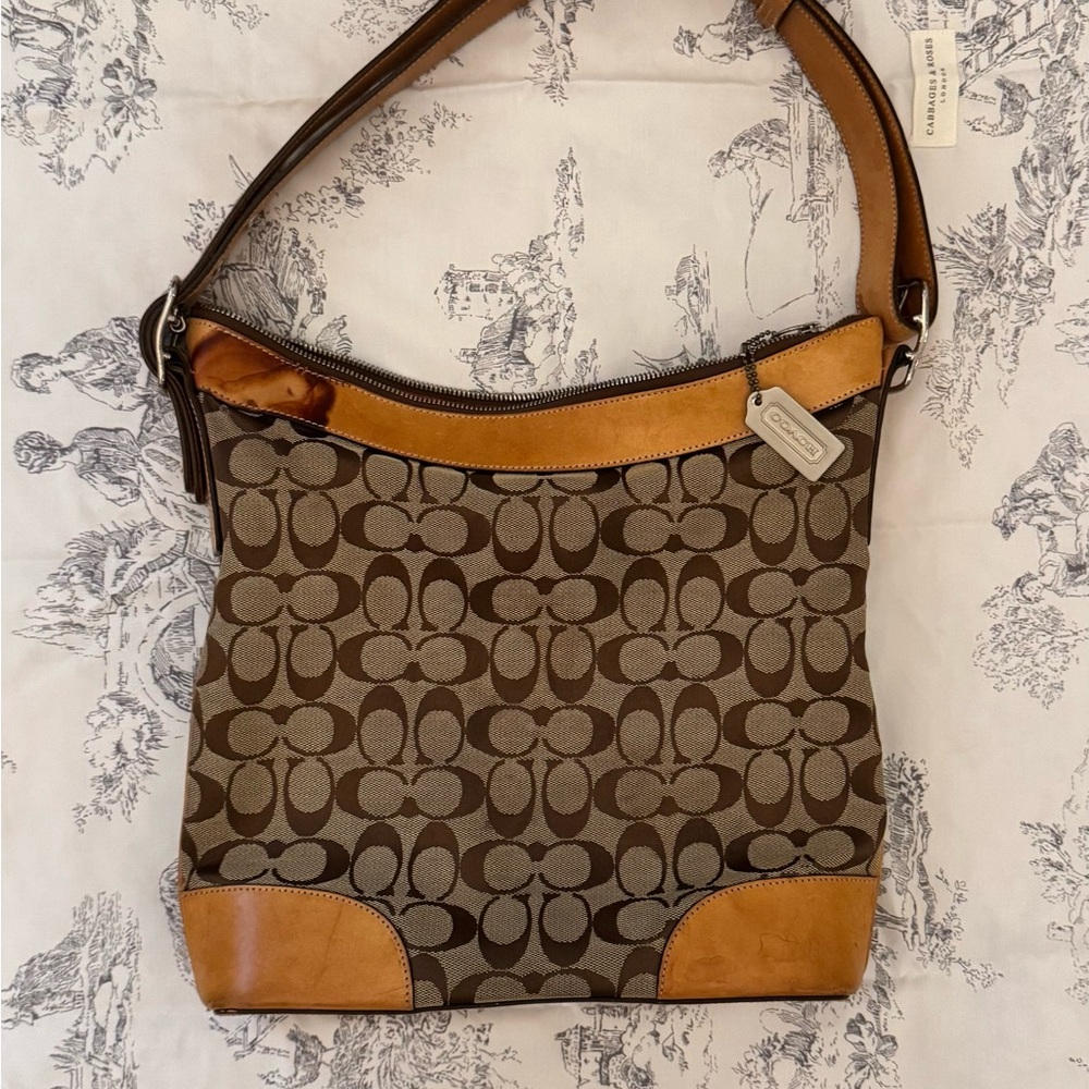 Coach Tan and Brown Signature Shoulder Bag